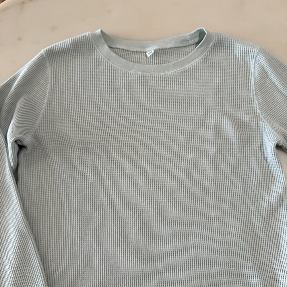 Uniqlo Waffle Knit Thermal Long Sleeve Shirt Women’s L Sage Green Crew Neck - Picture 6 of 9